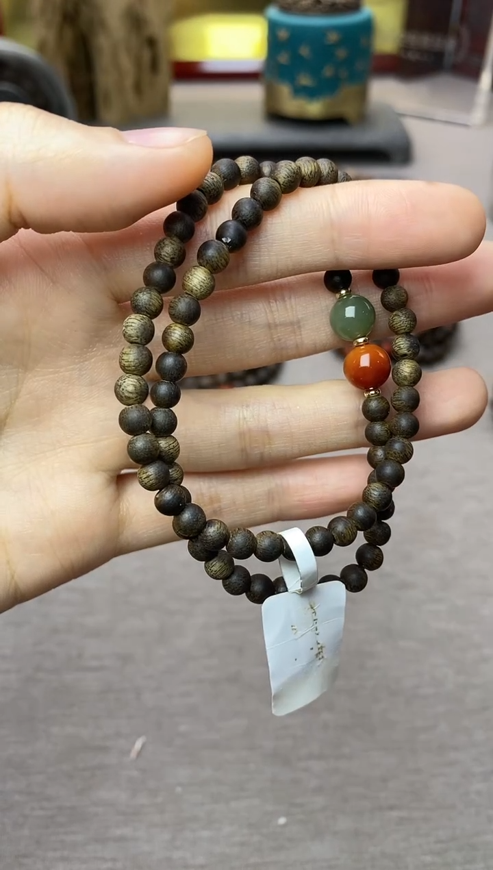 【闪购商品】沉香手串越南芽庄白棋0.4+配饰 沉水双圈款