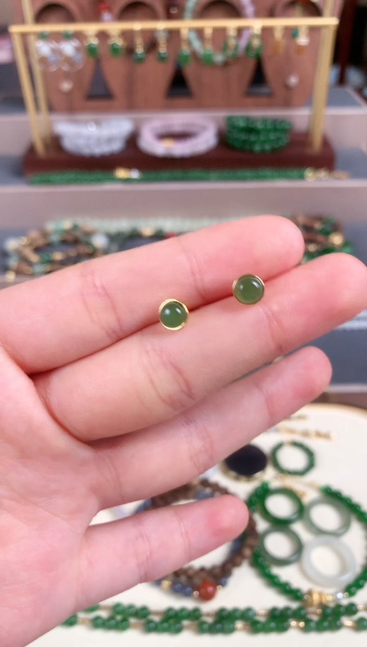 银S925镶嵌和田玉耳饰1