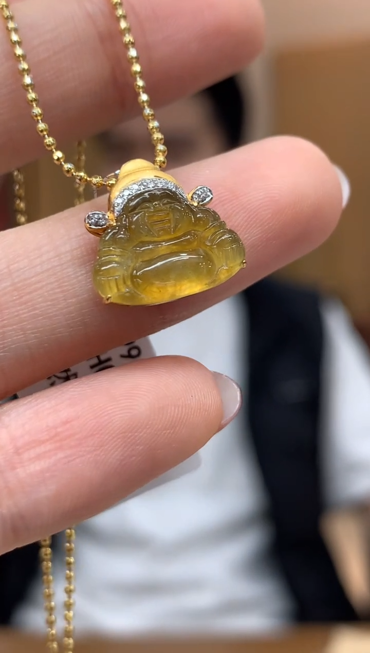 吊坠(不含链)18K金镶嵌翡翠佛公