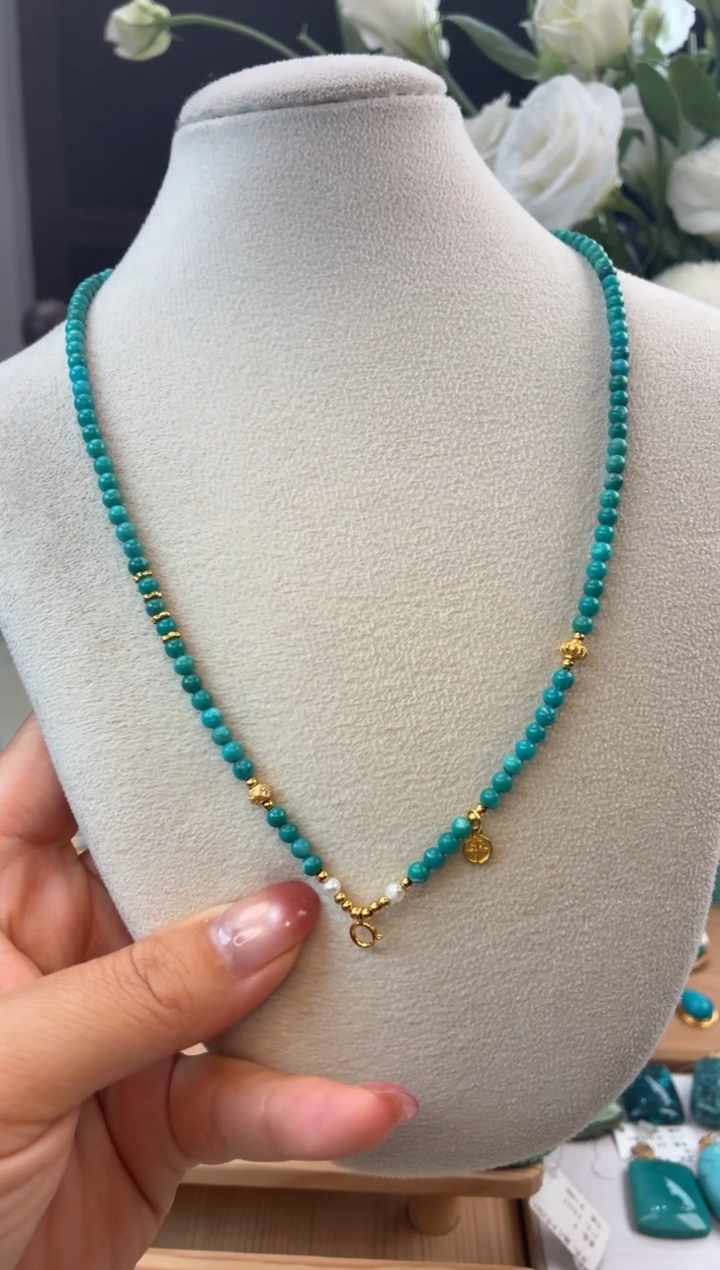 银S925镀金镶嵌绿松石项链1