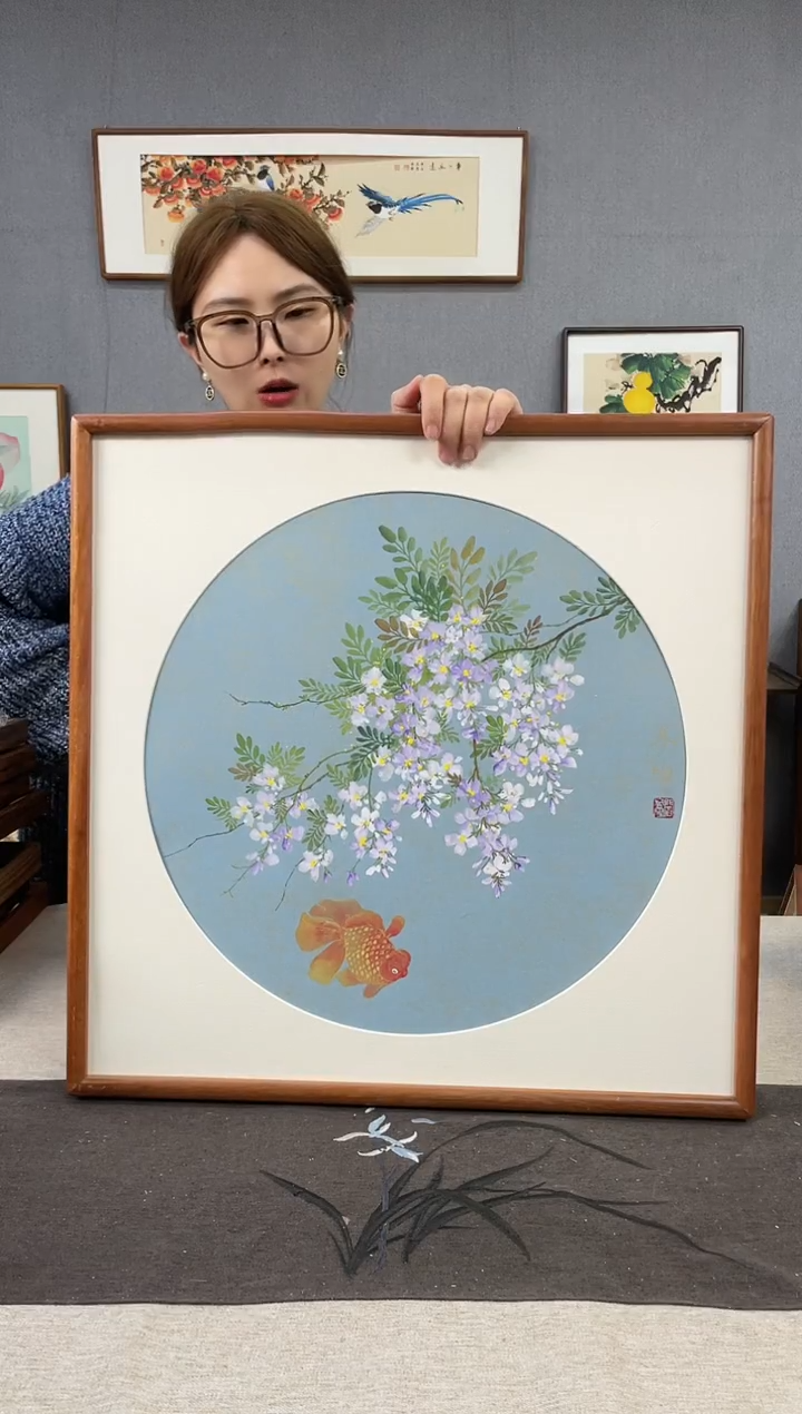 【闪购商品】国画闫冬雪-手绘带框作品-52*52-紫藤