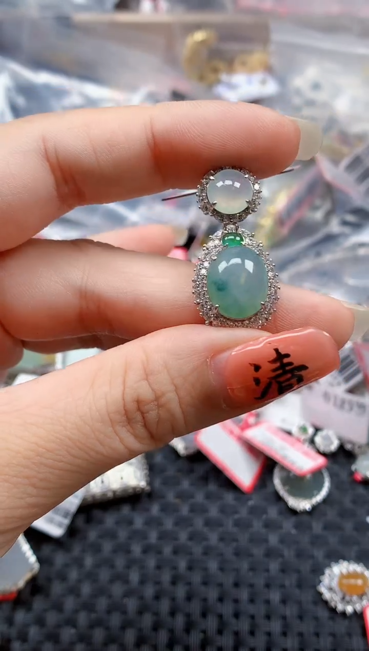 银S925镶嵌戒指翡翠天然A货缅甸翡翠