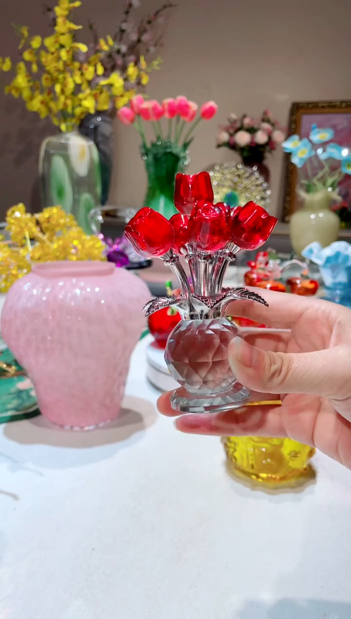 【闪购商品】琉璃手工艺品红色七头玫瑰