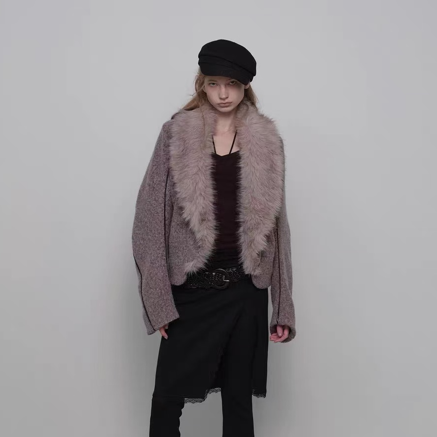 2AM POETRY 慵懒弯刀袖羊毛呢外套女宽松气质上衣复古显瘦开衫