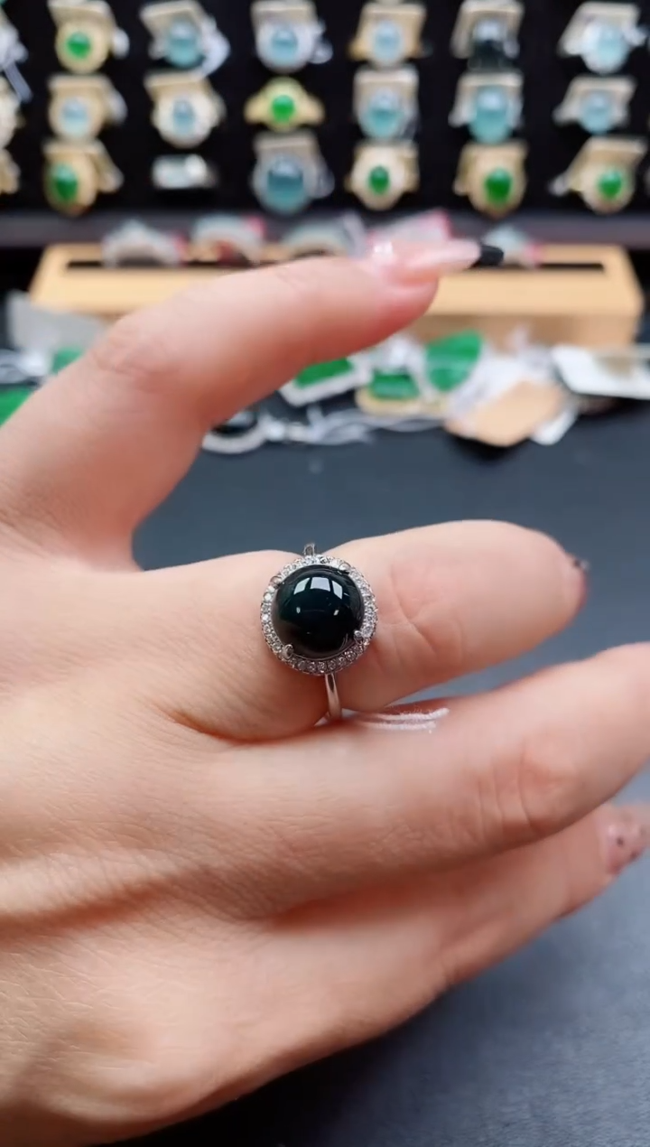 银S925镶嵌戒指翡翠1