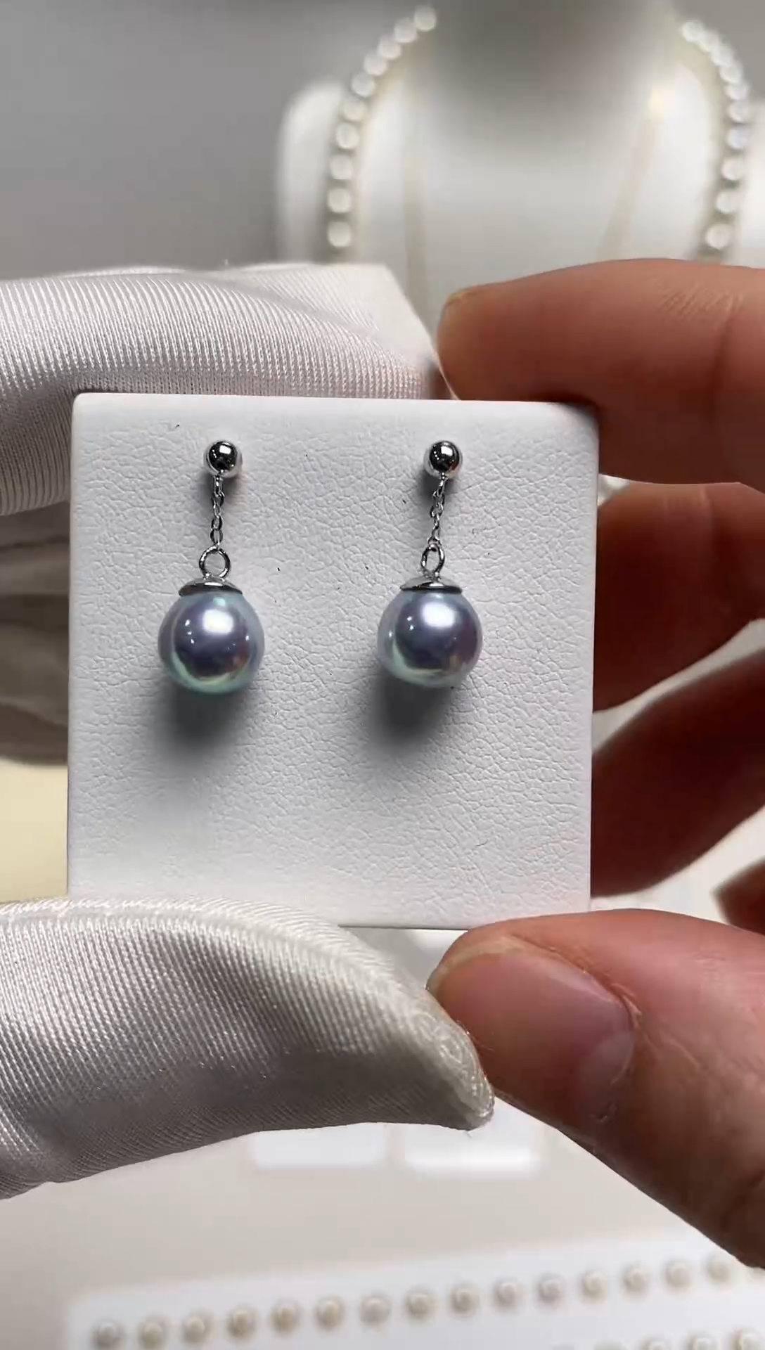 【闪购商品】海水珍珠耳钉18K金镶嵌真多麻小风吹7.0-8.0耳钉