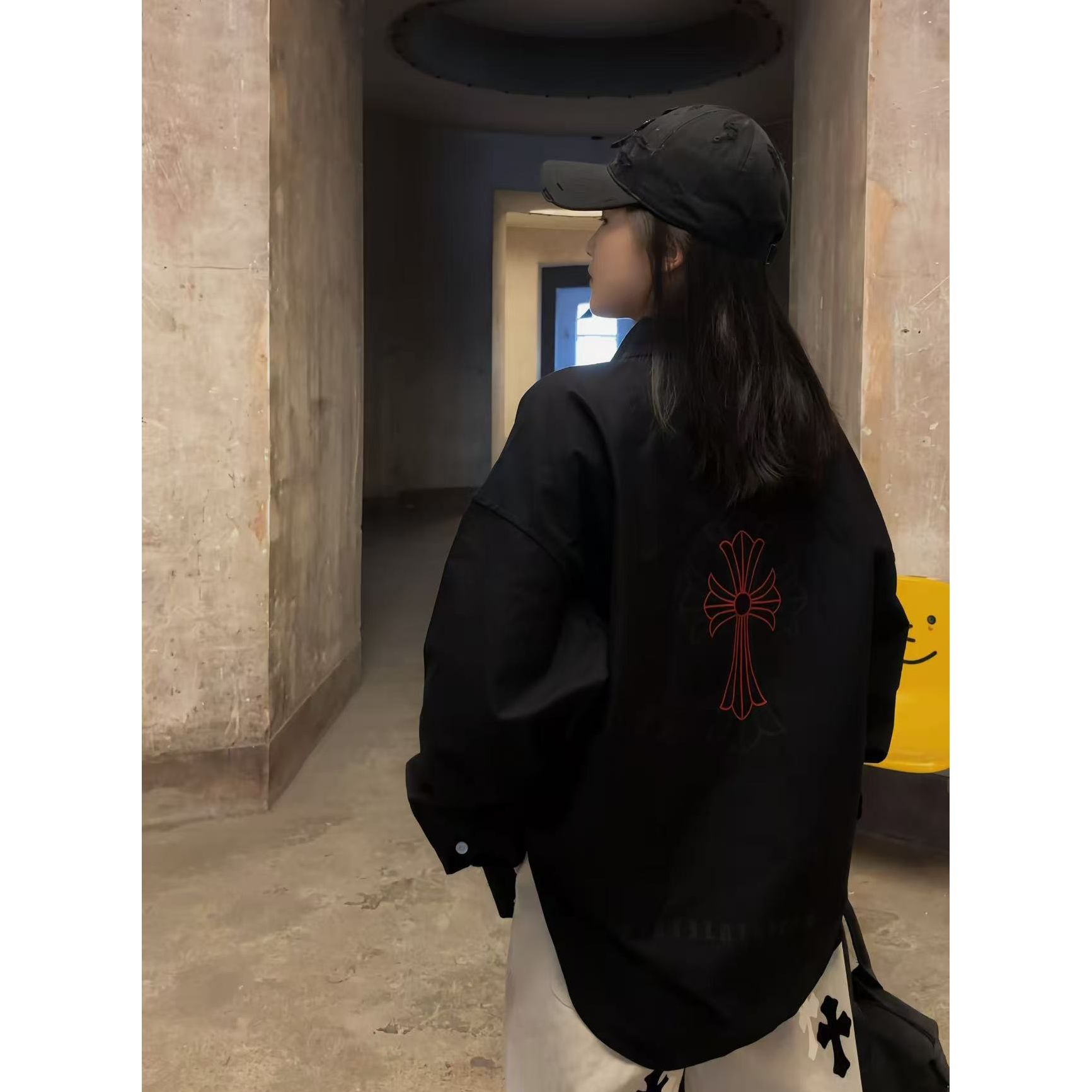 十字克罗心街头风长款长袖薄款衬衫百搭秋季休闲设计感