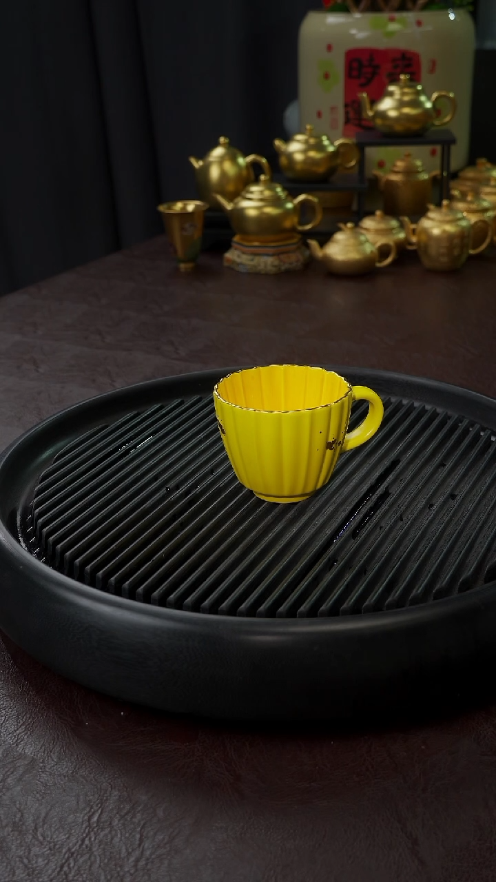 【闪购商品】杯【宜景窑帝王黄描金】筋纹马克杯