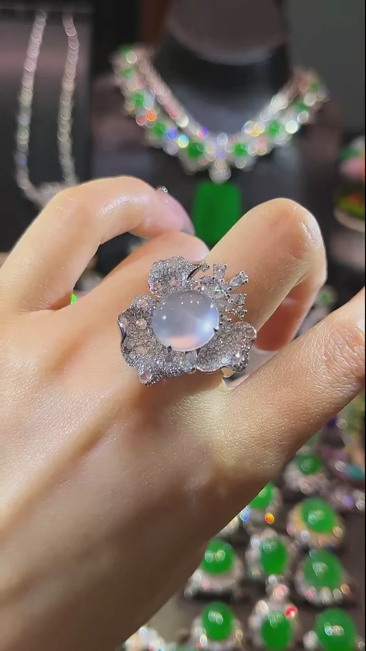 【闪购商品】翡翠耳饰18K金镶嵌戒指