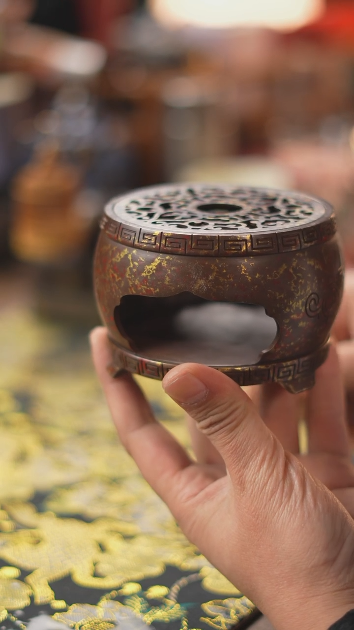 【闪购商品】紫铜圆形镂空温茶炉