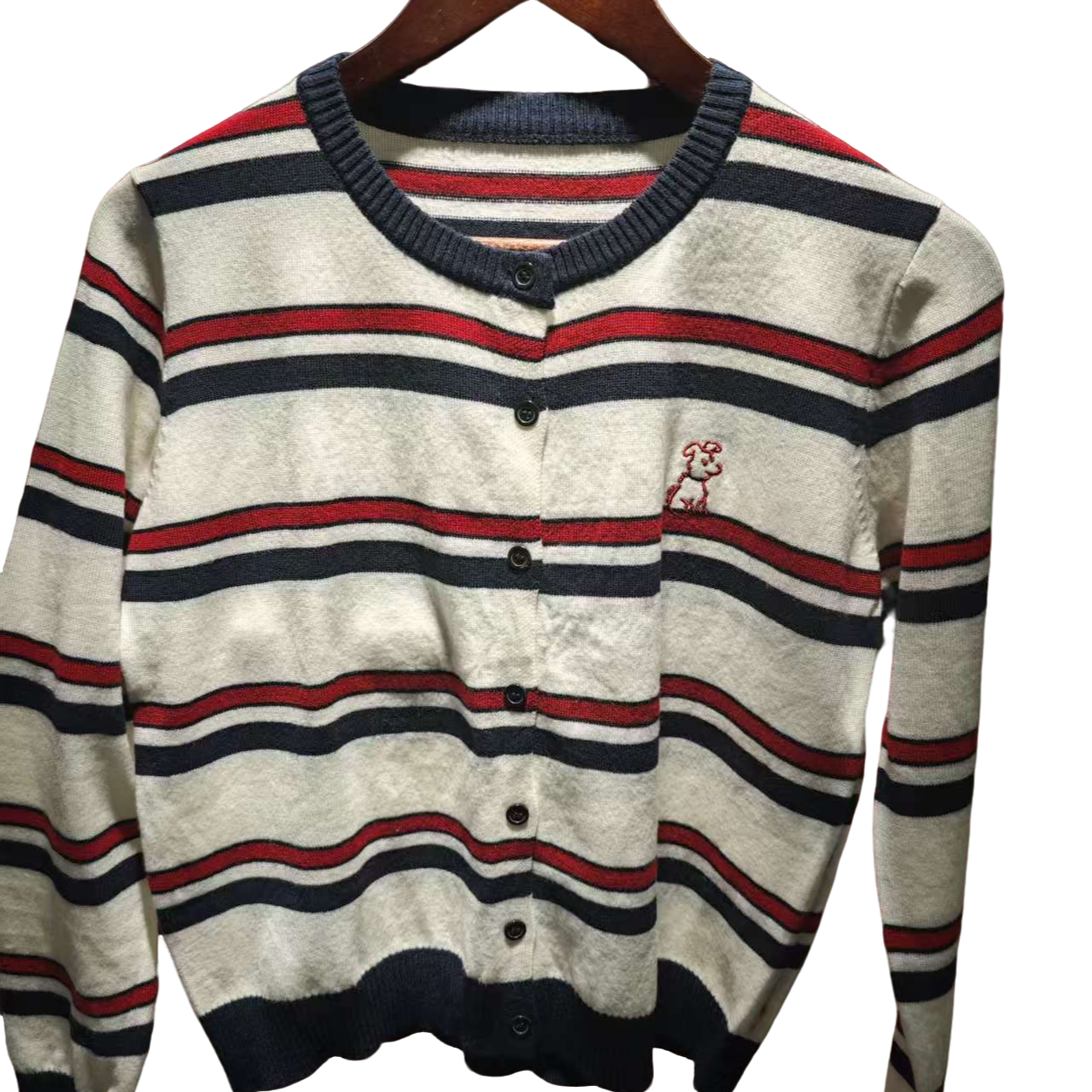 {晓婷专属}狗毛针织衫条纹刺绣针织开衫套头时尚长袖