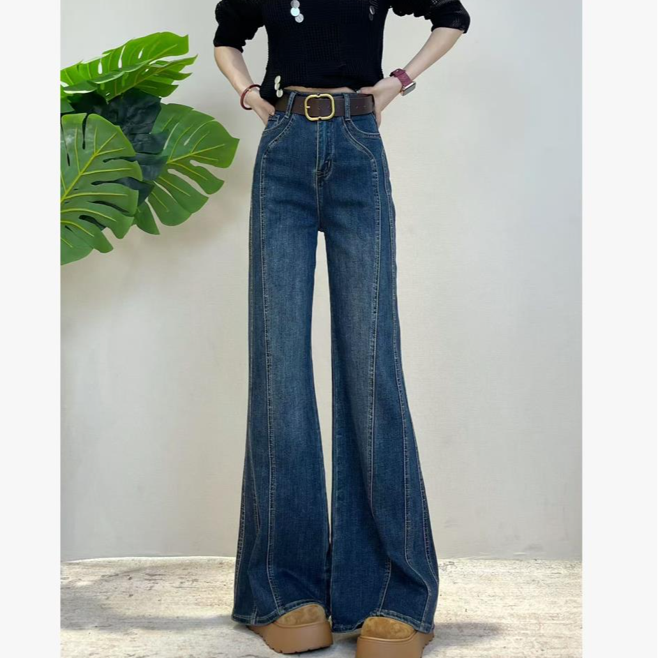 【浅浅专属】加绒冬季新款百搭显瘦蓝色微喇叭裤/单料牛仔裤ins3169