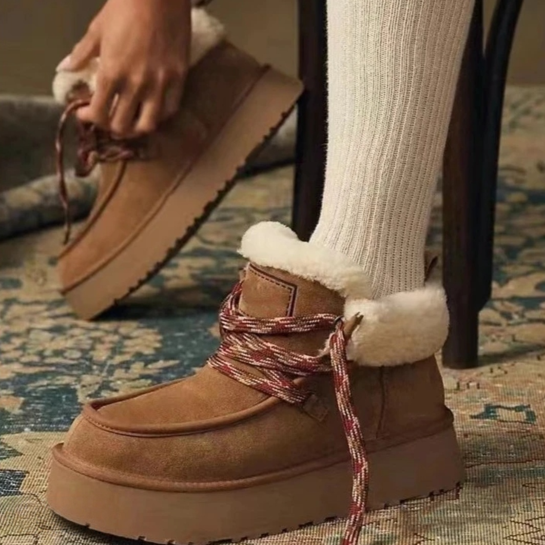 【厚底芙卡拉】带款毛口边羊皮毛一体雪地靴保暖休闲短筒时尚百搭