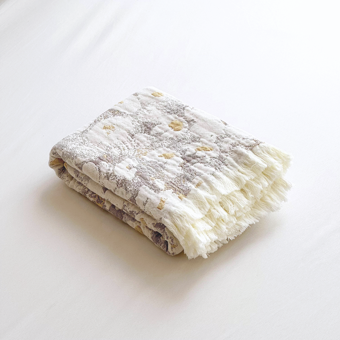 【京かわ会社】纯棉流苏盖毯200*230cm 云朵朵-白