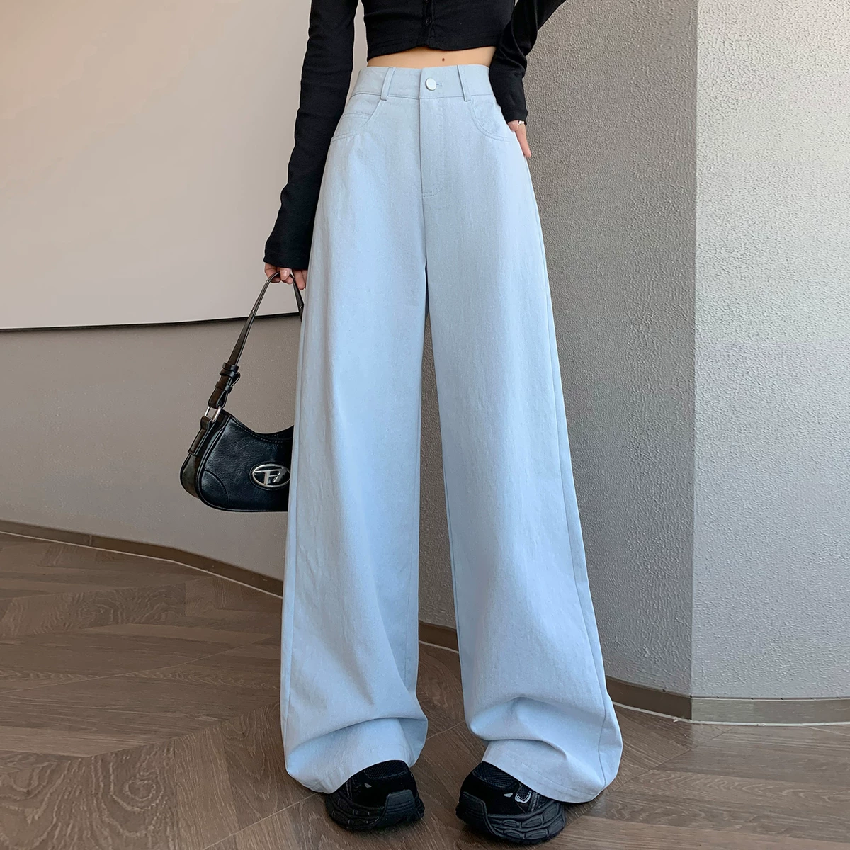 法式阔腿裤女加厚慵懒风垂感休闲直筒裤