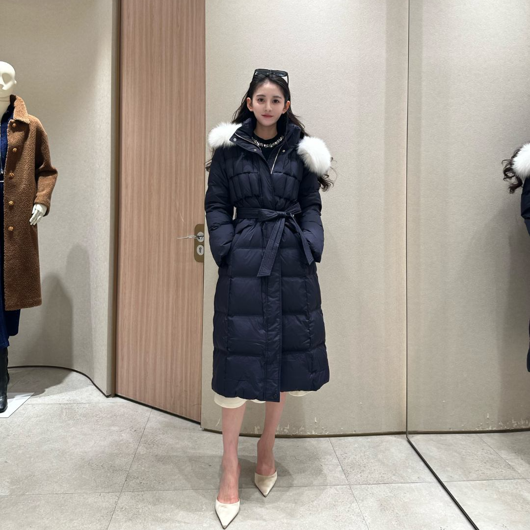歌力思25年冬季新款鹅绒狐狸毛皮简约长款女EWE364L06000