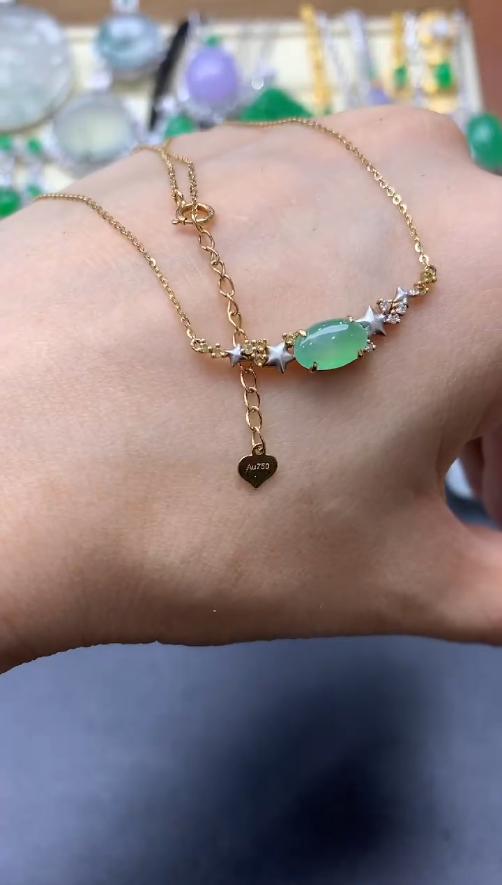 颈饰18K金镶嵌翡翠376-中国好珍宝