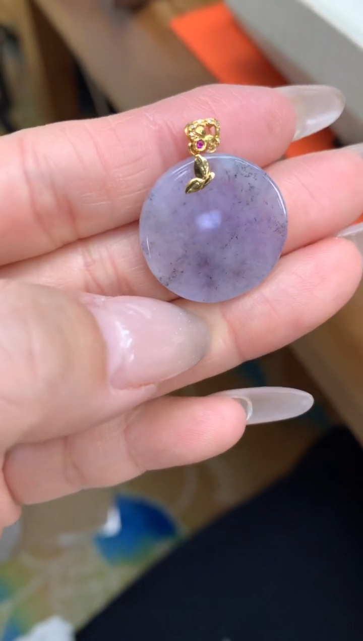 【闪购商品】翡翠颈饰18K金镶嵌无事牌