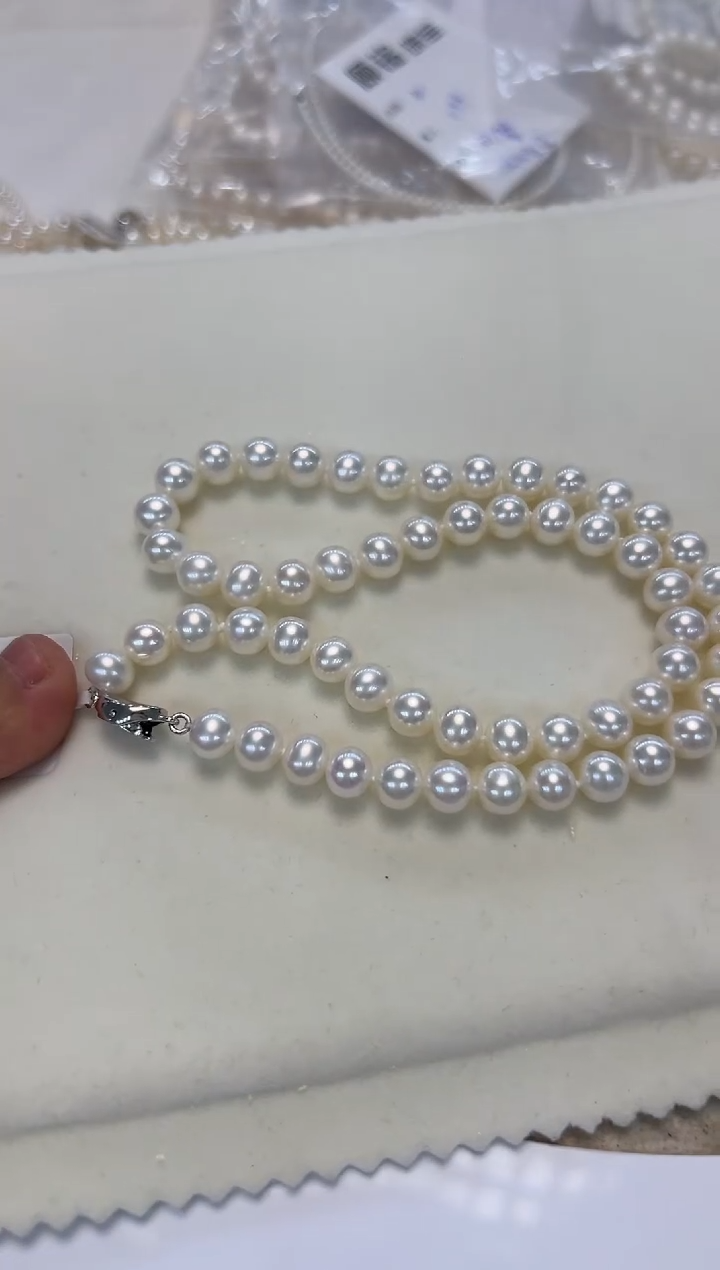 淡水珍珠银S925镶嵌颈饰7-8淡水无核珍珠项链