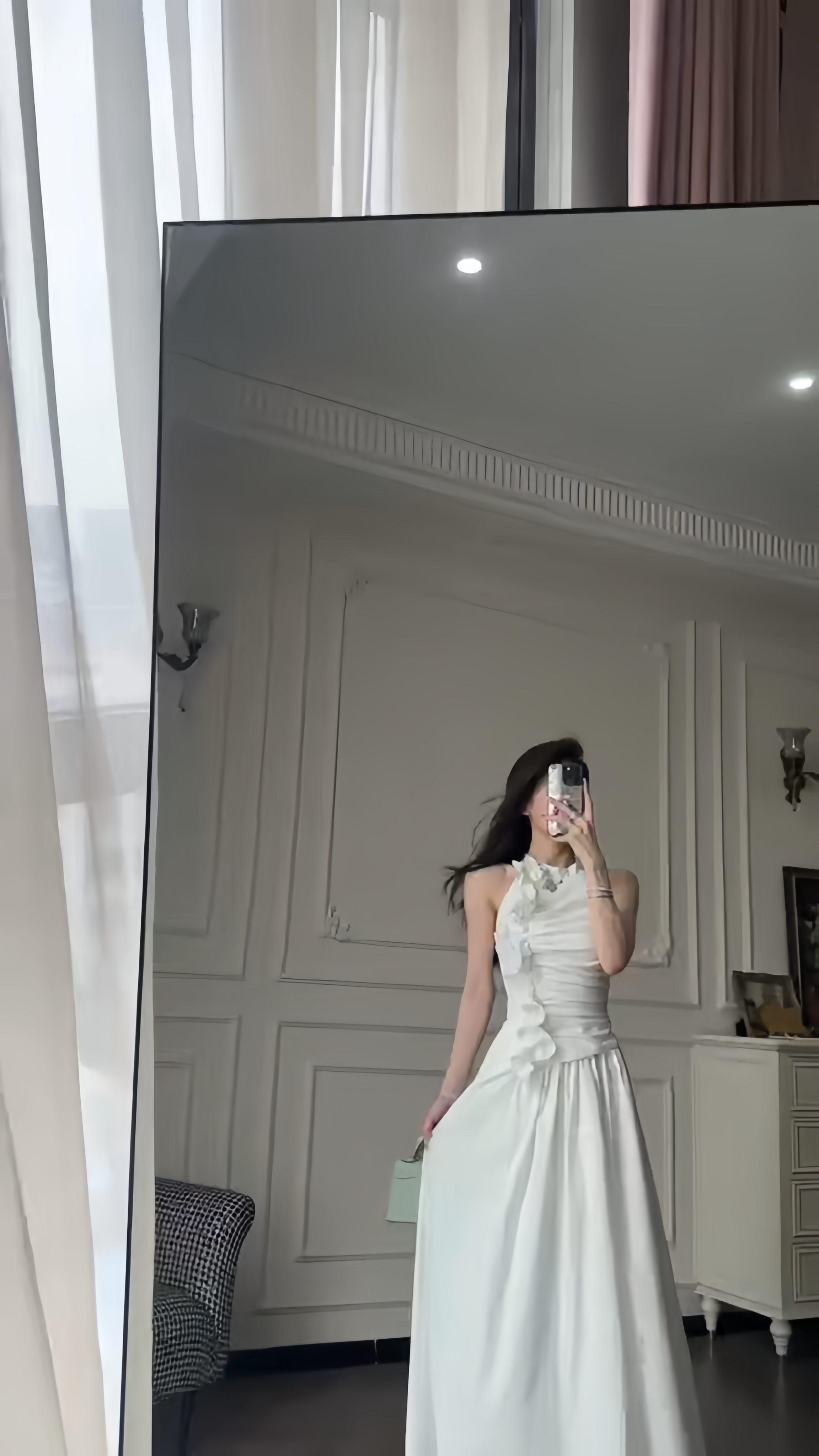 法式高级感气质荷叶边挂脖背心上衣高腰半身长裙子两件套装女夏季