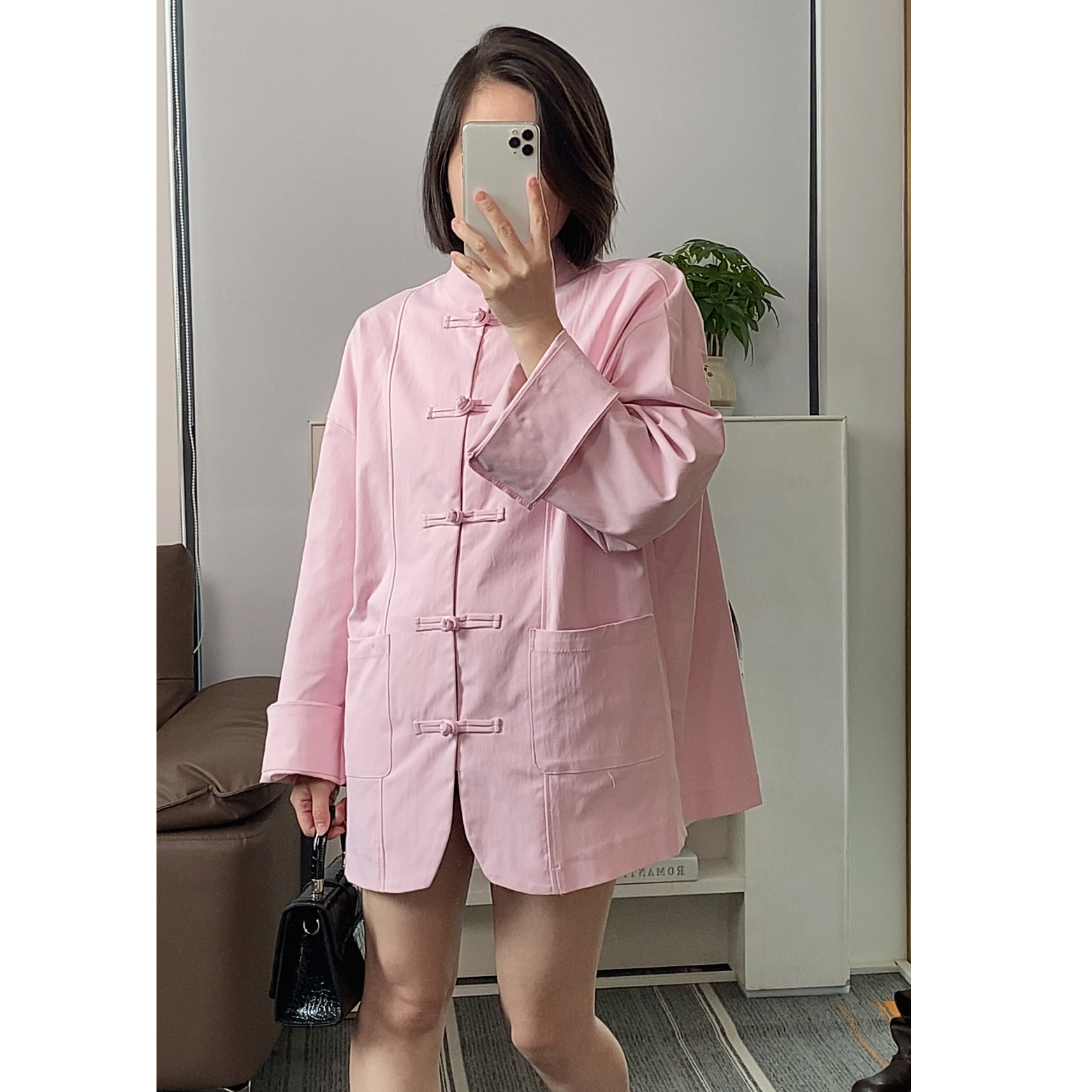 新中式盈扣粉色气质国风高级感宽松休闲外套女中国风