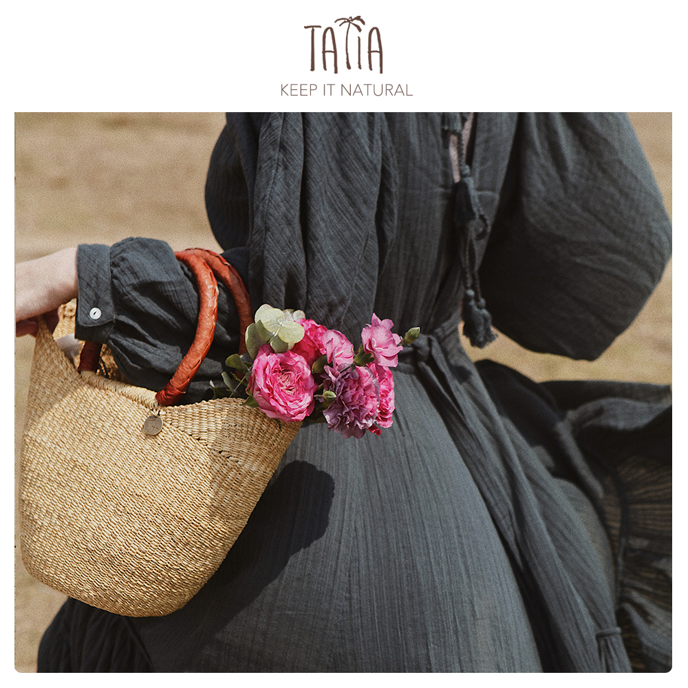 Tayia非洲手工藤编购物野餐手提U篮子 海边草编包