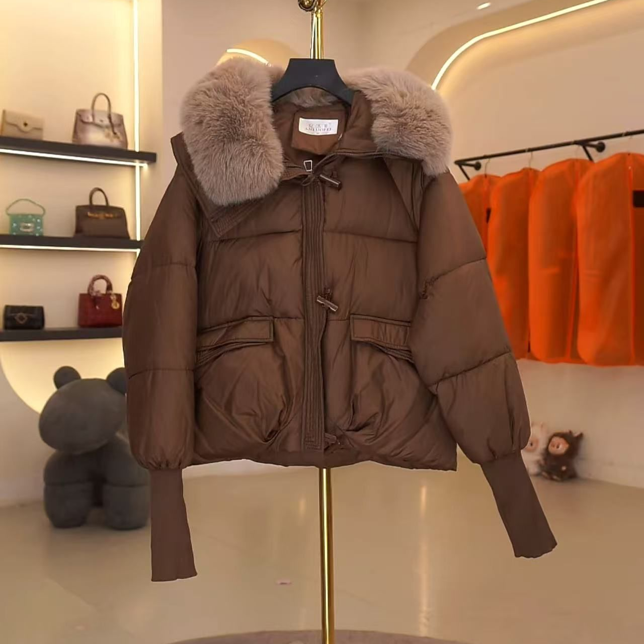 耐磨保暖宽松插肩袖条纹棉衣棉服宽松型拼接F023