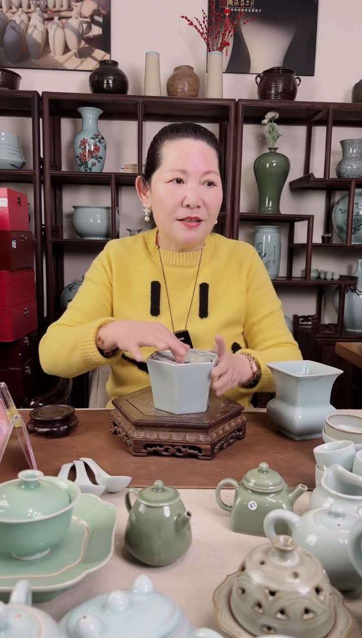 【闪购商品】杯青瓷 粉青 六方 建水