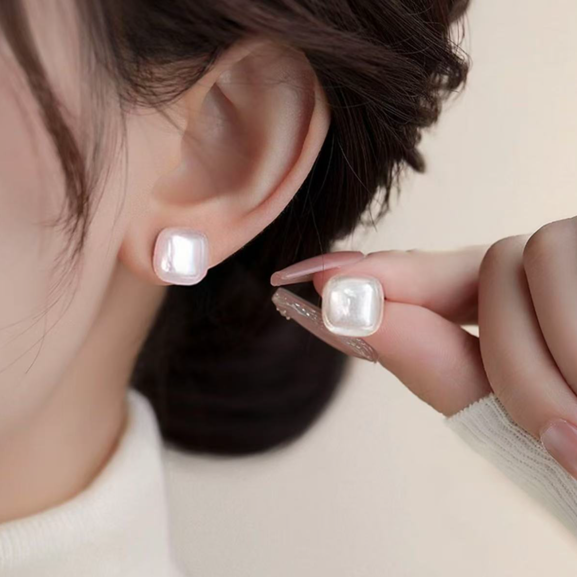 非金属仿珍珠耳饰 122小方糖耳钉-XG