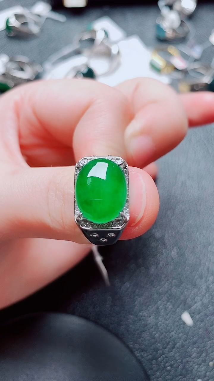 银S925镶嵌戒指翡翠翡翠