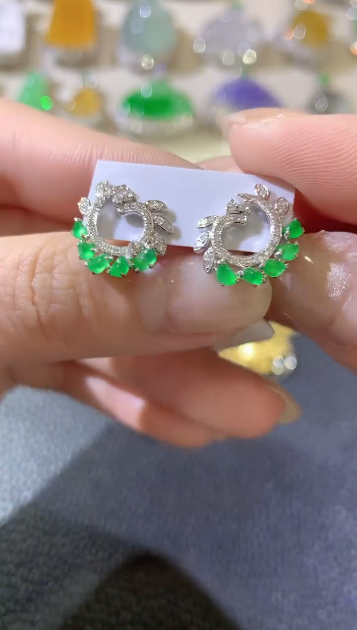 【闪购商品】翡翠耳饰18K金镶嵌C52翡翠