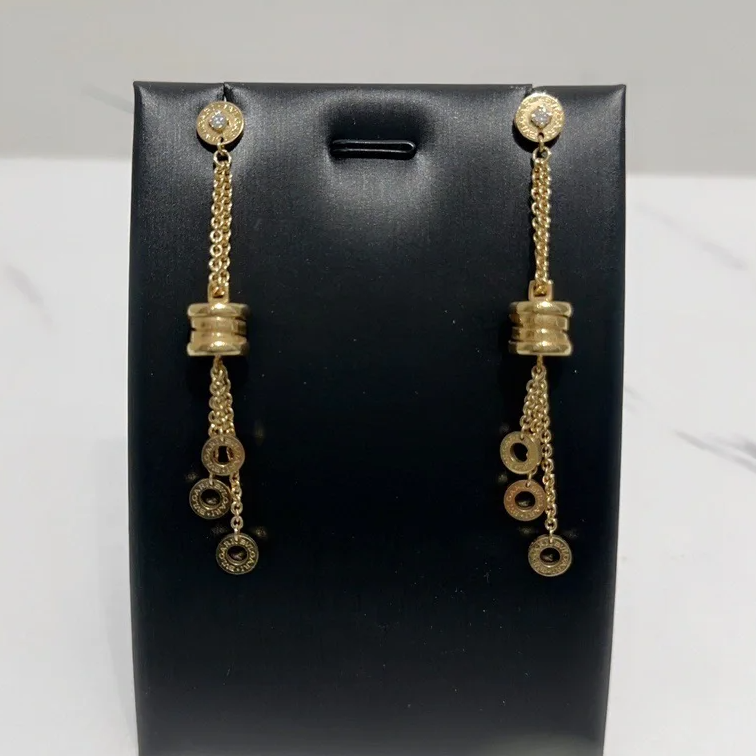 99新 BVLGARI/宝格丽 小花柳 18K黄金 钻石  流苏 弹簧 耳环
