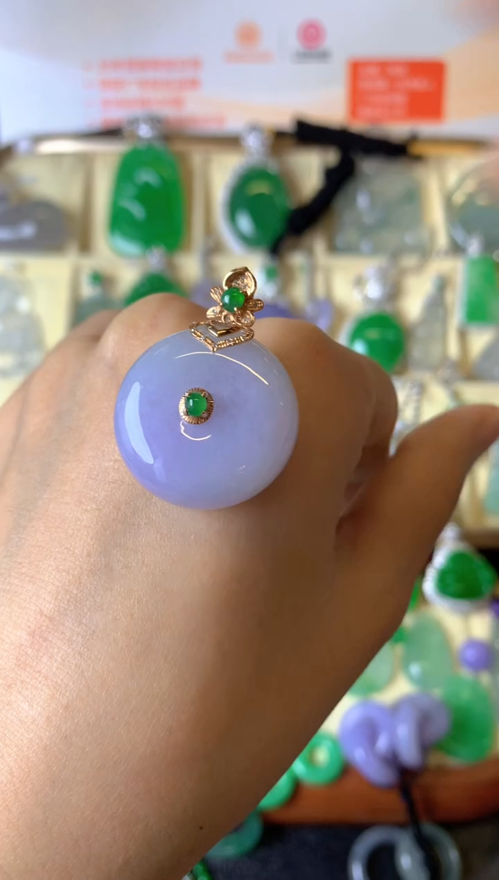 【闪购商品】翡翠颈饰18K金镶嵌成品吊坠