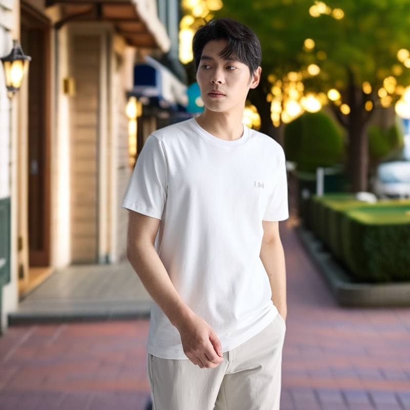 利郎【舒弹小白T】25夏季轻熟风圆领上衣透气宽松短袖T恤通勤穿搭男