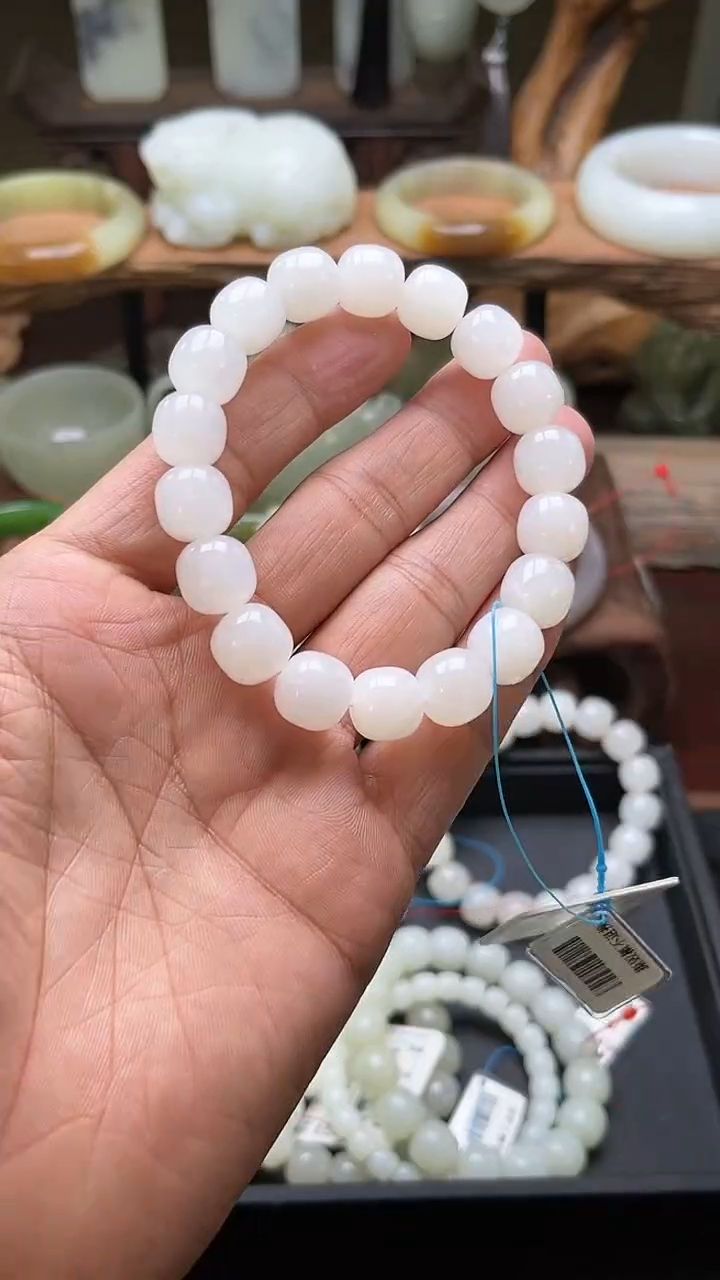 【闪购商品】和田玉手串未镶嵌卡12天泰白玉老型特价9003306