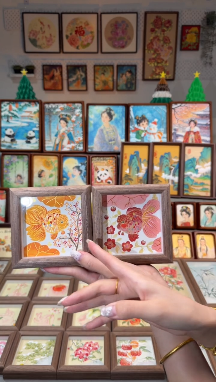 国画桂花小鱼 桃花小鱼 一组12