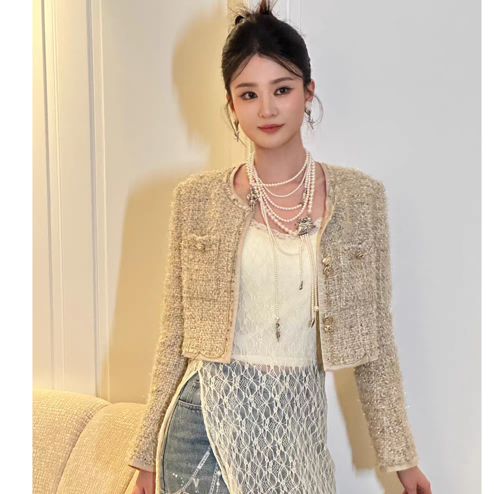 R216范家2025春季新款时尚千金感粗花呢套装216