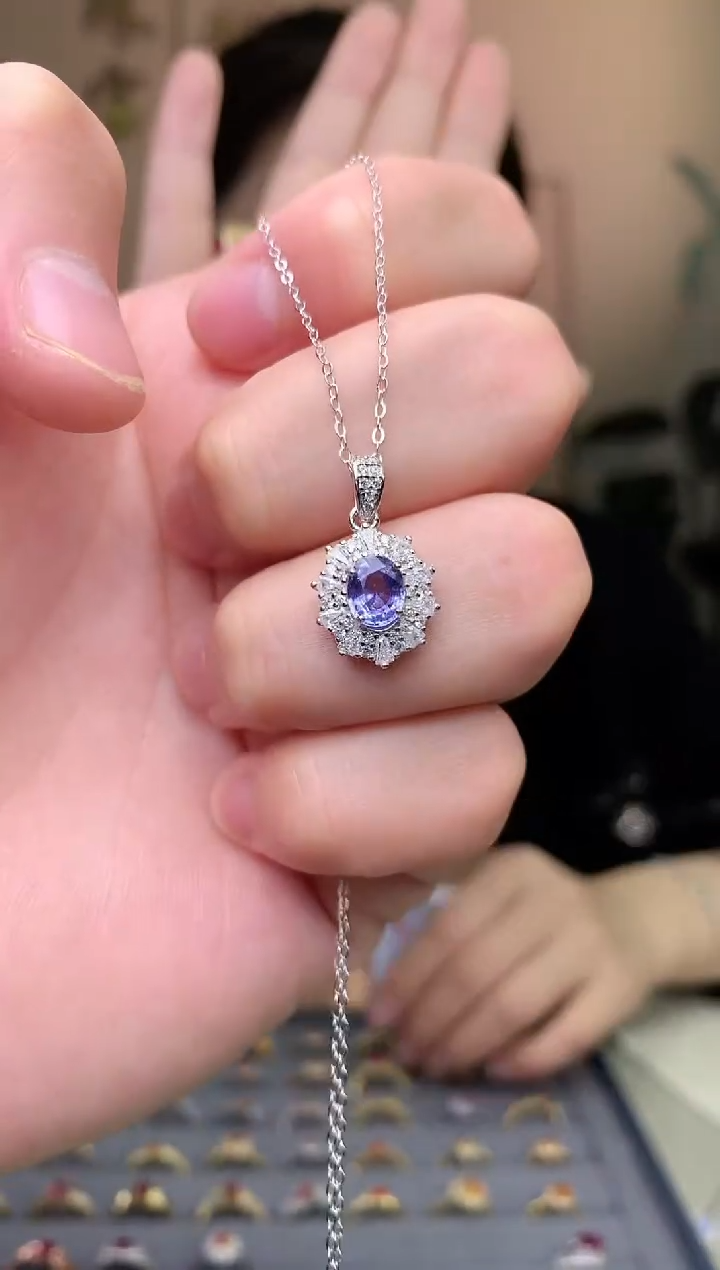 【闪购商品】蓝宝石颈饰银S925镶嵌吊坠