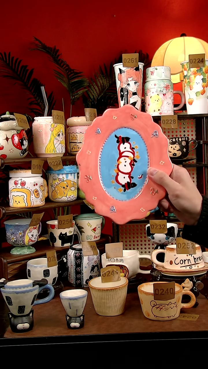 盘瓷DIY景德镇创意陶瓷手工卡通风浅盘