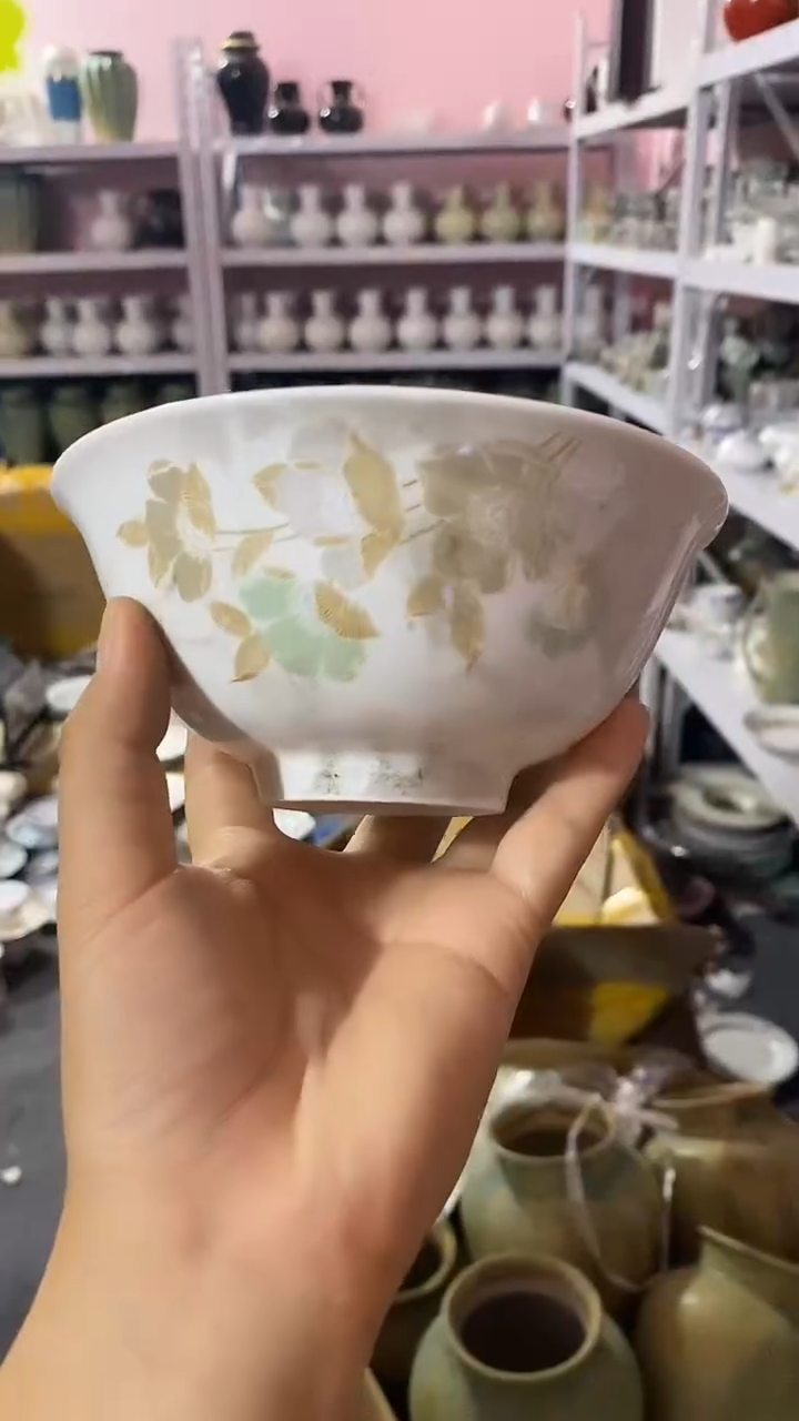 摆件龙珠阁黄蓝花5寸碗