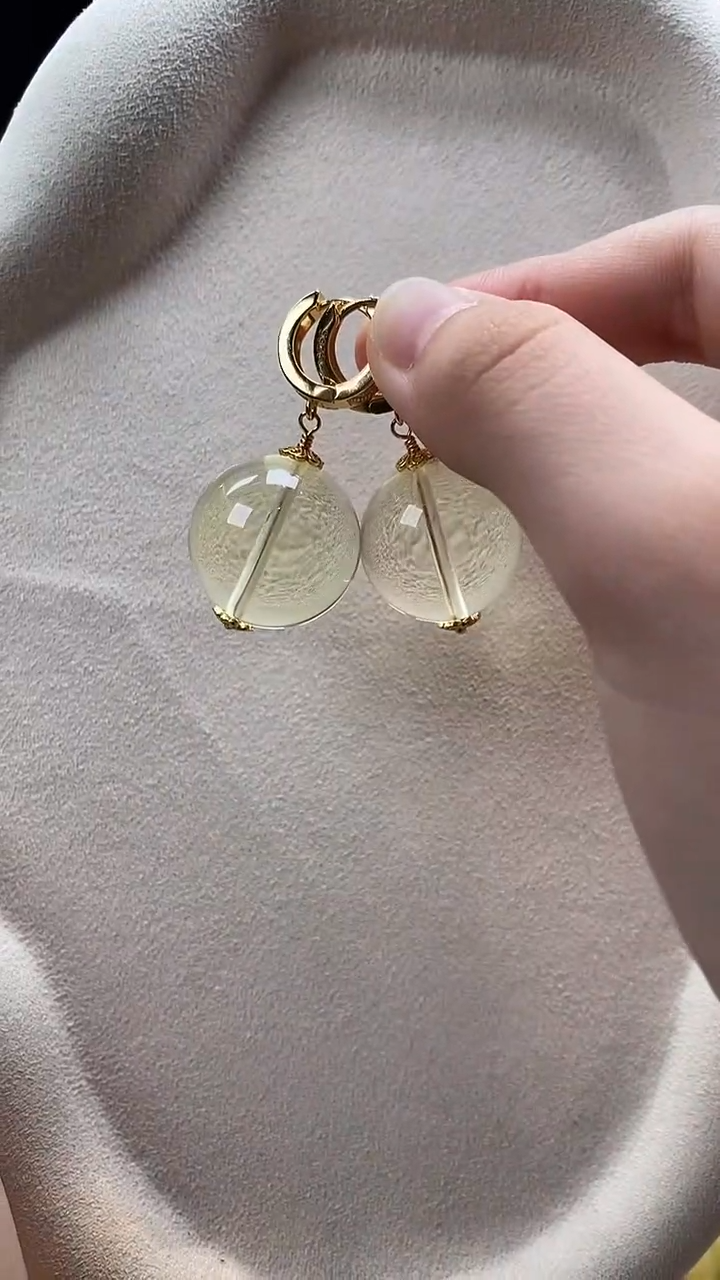 琥珀银S925镶嵌耳饰耳环