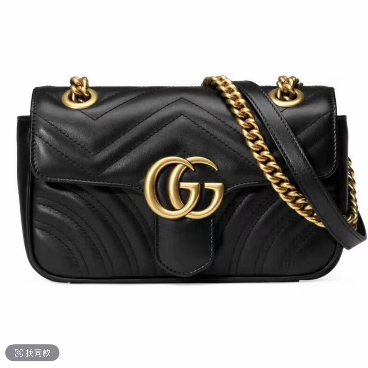 95新 GUCCI/古驰 【安则专属】黑金马蒙26链条包