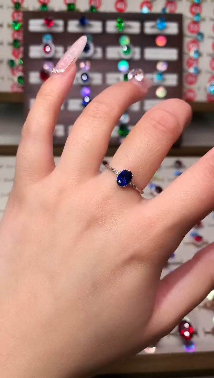 戒指蓝宝石银S925镶嵌5*7 银托