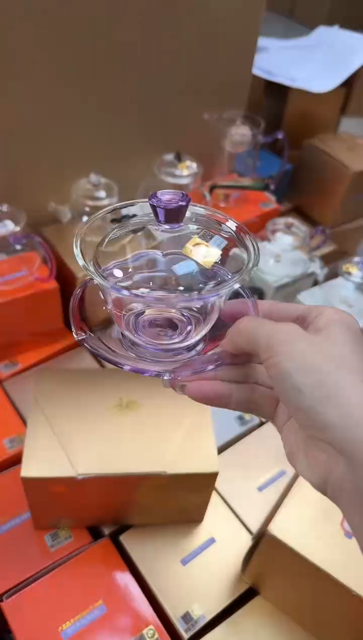 @@禾器晶彩荷叶盖碗浅紫色