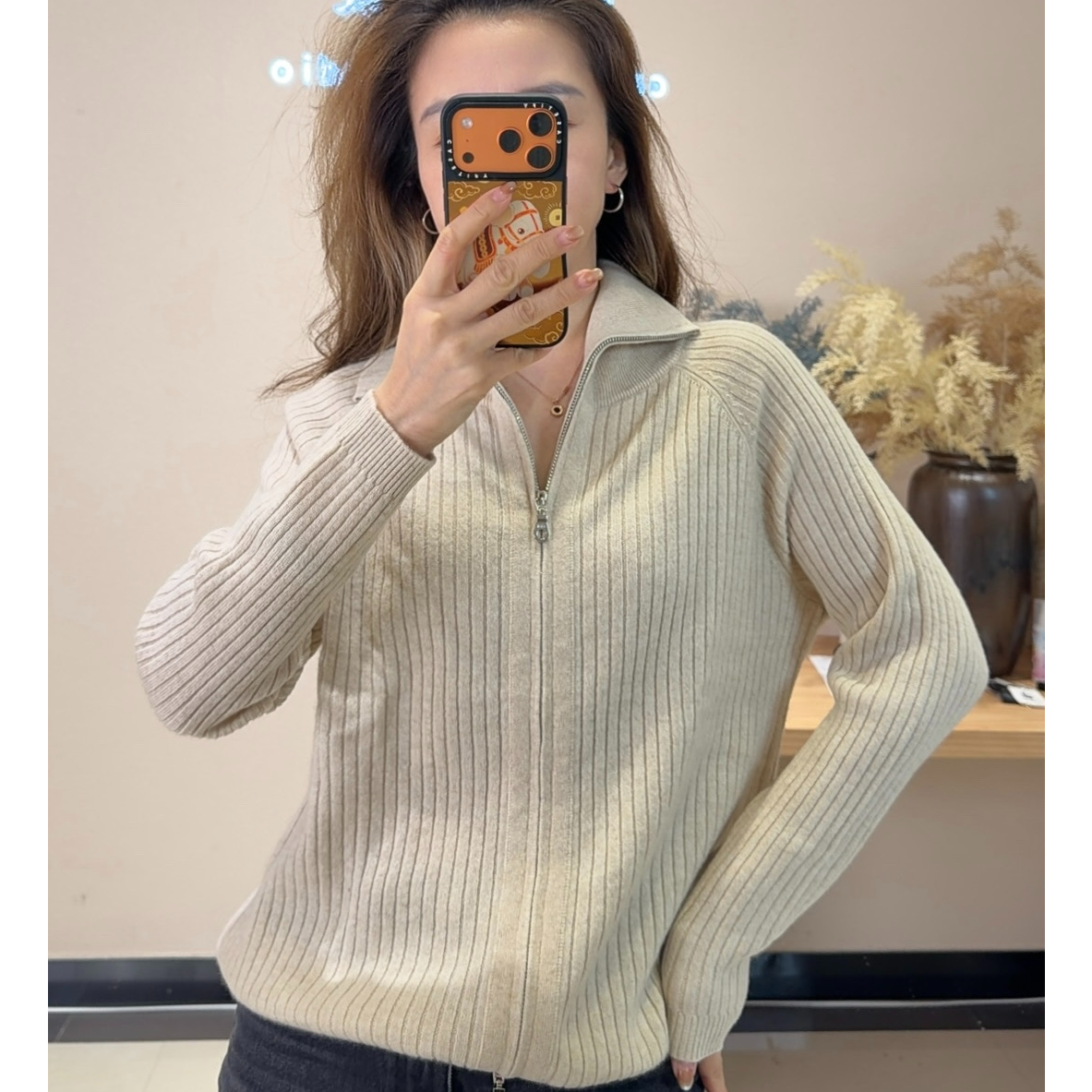 12针型 阿尔巴斯原料 100%纯山羊绒秋冬时尚坑条双头拉链羊绒开衫