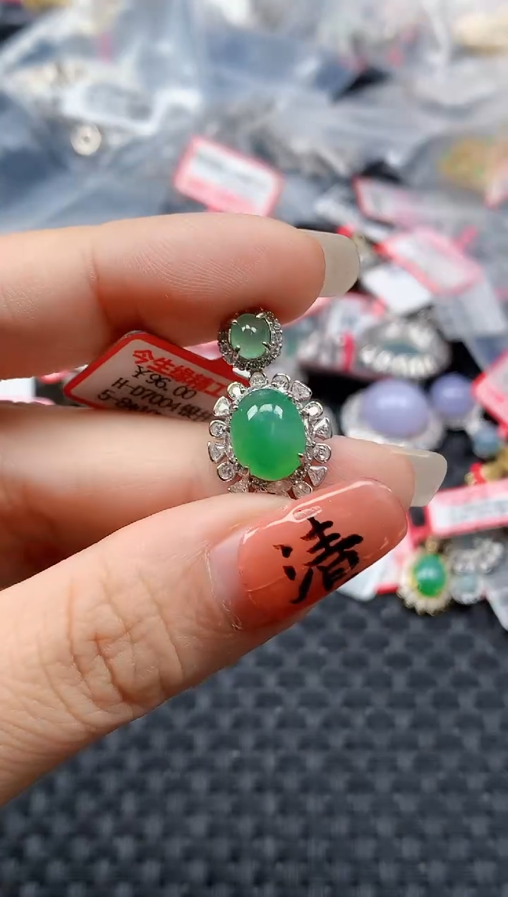 银S925镶嵌戒指翡翠天然A货缅甸翡翠