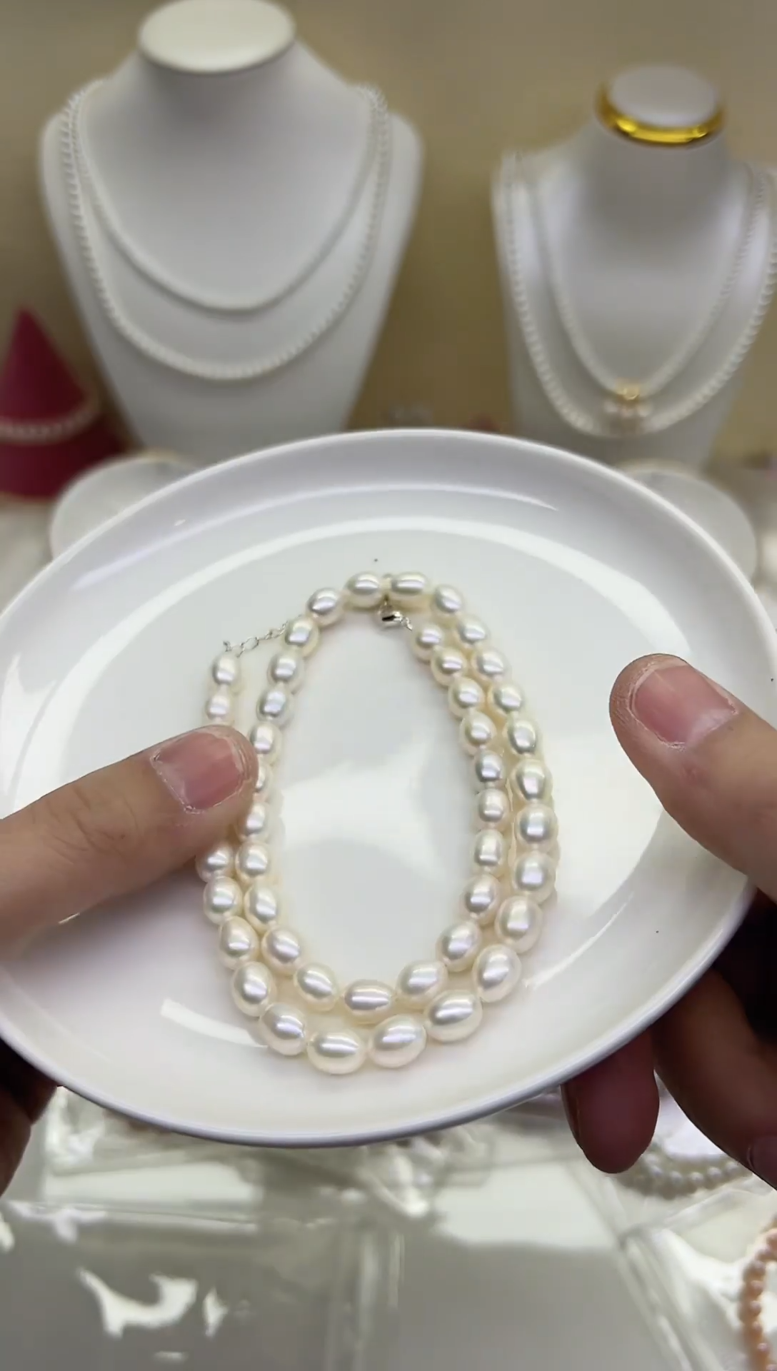 未镶嵌项链淡水珍珠青光白米胖子6-7mm