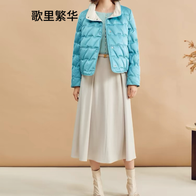 【滢滢专属】Y+2024冬季新款撞色立领缎面鸭绒羽绒服0191