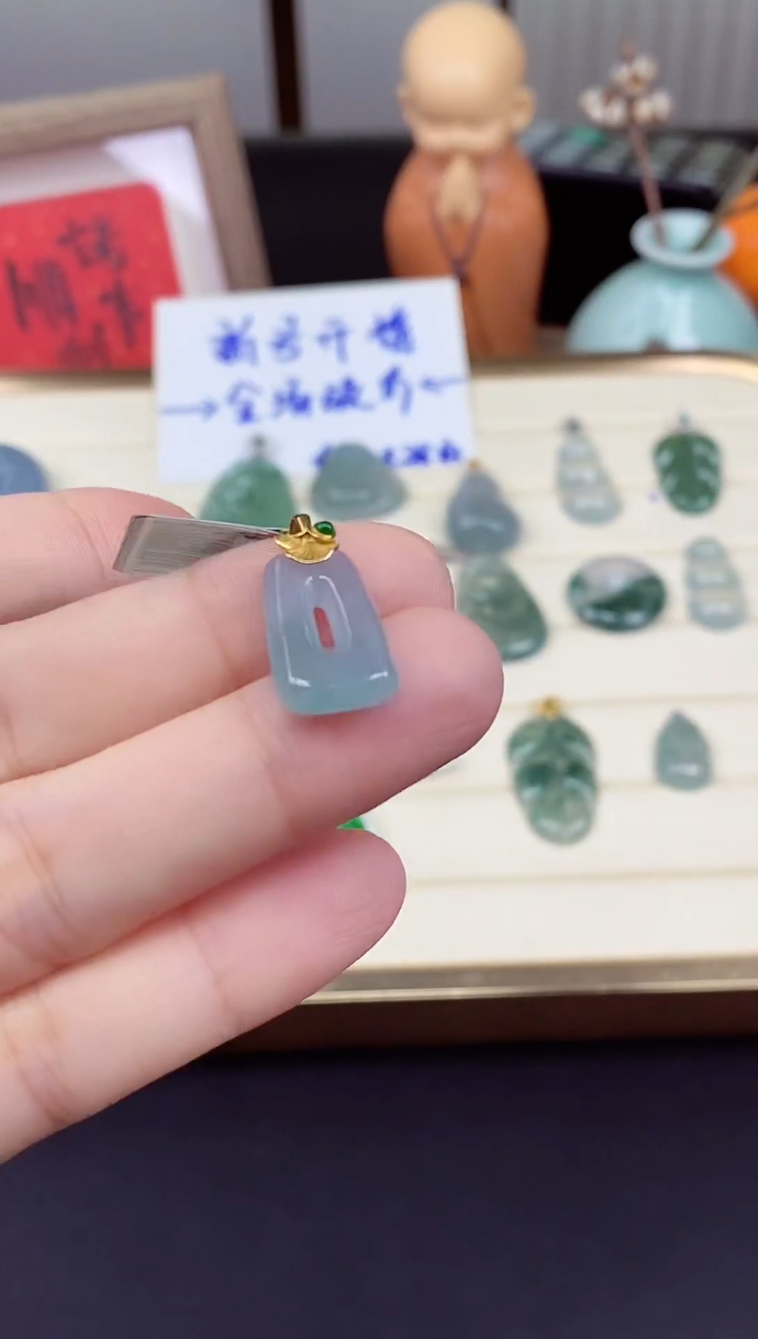 吊坠(不含链)18K金镶嵌翡翠公主扣18K金扣镶嵌@@CMT