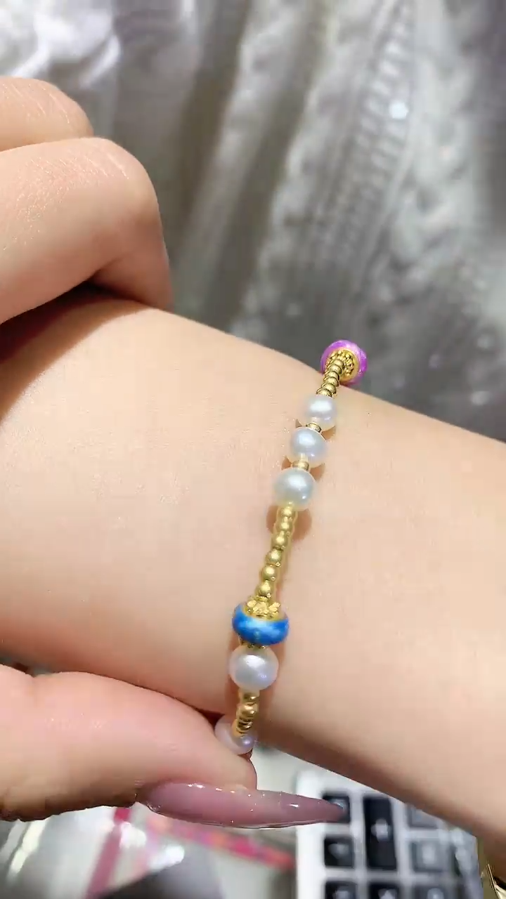 【闪购商品】淡水珍珠手串足金镶嵌手串马卡龙